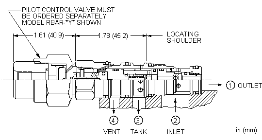 HVCA8 : Ventable, pilot-operated, balanced piston relief main stage with integral T-8A control cavity - before check